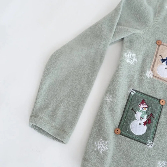 Vintage Croft & Barrow Sage Embroidered Snowman Christmas Zip Fleece Cardigan M - Picture 10 of 11